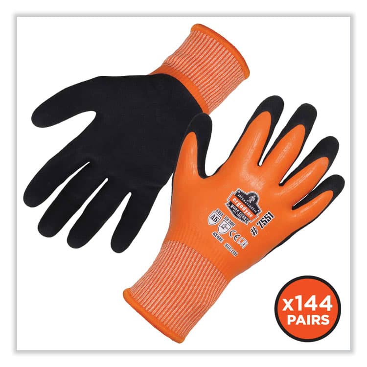 ERGODYNE CORPORATION ProFlex 7551-CASE ANSI A5 Coated Waterproof CR Gloves, EN388: 4X43E, 11" Long, XX-Large, Orange, 144 Pairs/Carton (EGO17996) thumbnail 3