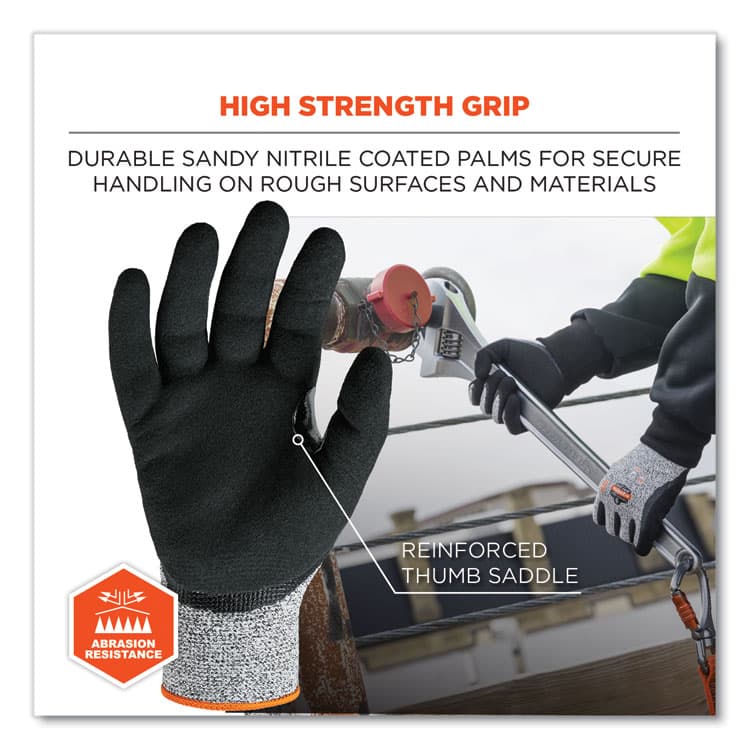 ERGODYNE CORPORATION ProFlex 7031-CASE ANSI A3 Nitrile-Coated CR Gloves, EN388: 4X42C, 9.5" Long, Medium, Gray, 144 Pairs/Carton (EGO17883) thumbnail 4