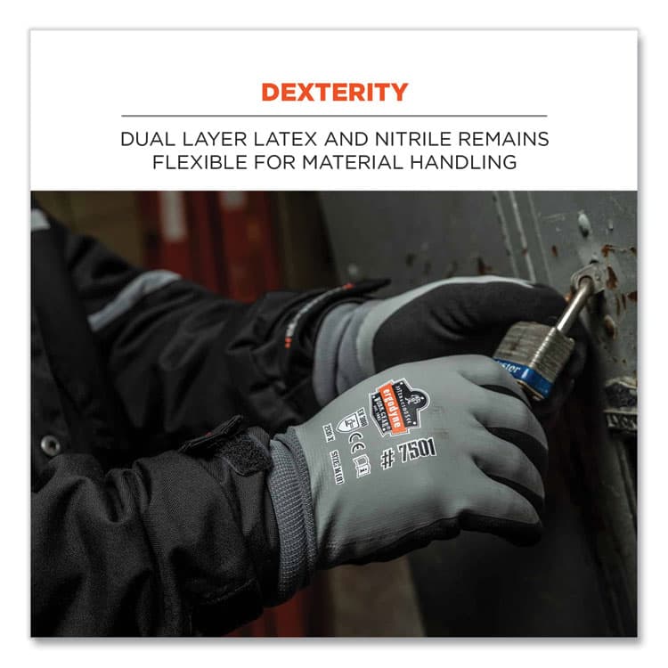 ERGODYNE CORPORATION ProFlex 7501-CASE Coated Waterproof Winter Gloves, EN388: 2131X, 10" Long, Small, Gray, 144 Pairs/Carton (EGO17932) thumbnail 3