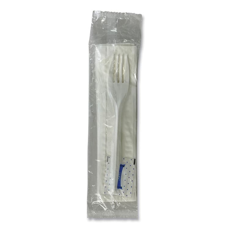 BOARDWALK Three-Piece Utensil Set, Fork/Napkin/Salt, Plastic, White, 500/Carton (BWK3KITMW)