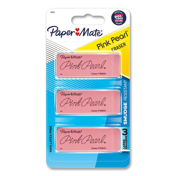 SANFORD Pink Pearl Eraser, For Pencil Marks, Rectangular Block, Large, Pink, 3/Pack (PAP70501)