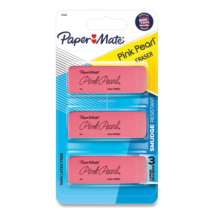 SANFORD Pink Pearl Eraser, For Pencil Marks, Rectangular Block, Medium, Pink, 3/Pack (PAP70502)