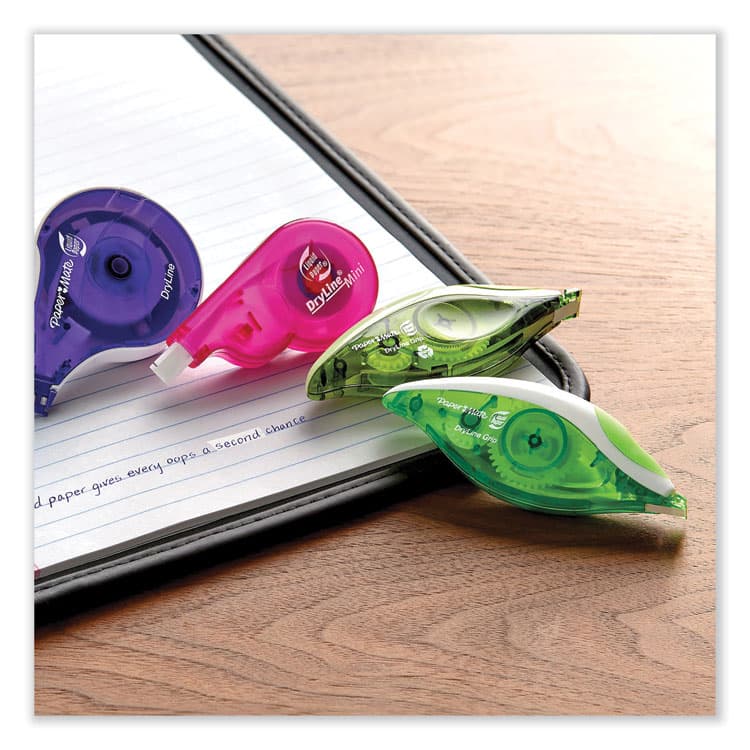 SANFORD DryLine Grip Correction Tape, Non-Refillable, 0.2" x 27.92 ft, White Tape, Assorted Dispenser Colors, 2/Pack (PAP87813) thumbnail 4