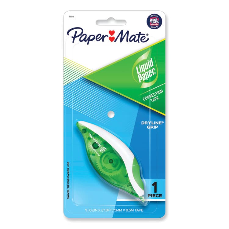 SANFORD DryLine Grip Correction Tape, Non-Refillable, 0.2" x 27.92 ft, White Tape, Translucent Green/White Dispenser (PAP660415K)