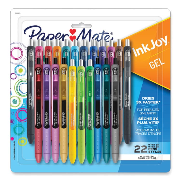 SANFORD InkJoy Gel Pen, Retractable, Medium 0.7 mm, Assorted Ink and Barrel Colors, 22/Pack (PAP2062225)