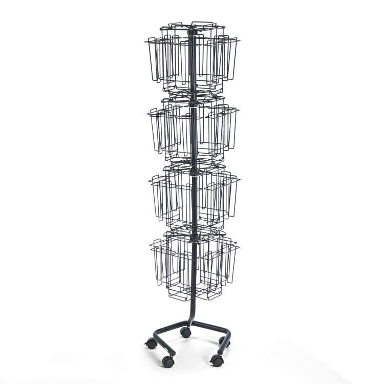 SAFCO PRODUCTS Wire Rotary Display Racks, 32 Compartments, 15w x 15d x 60h, Charcoal (SAF4128CH)
