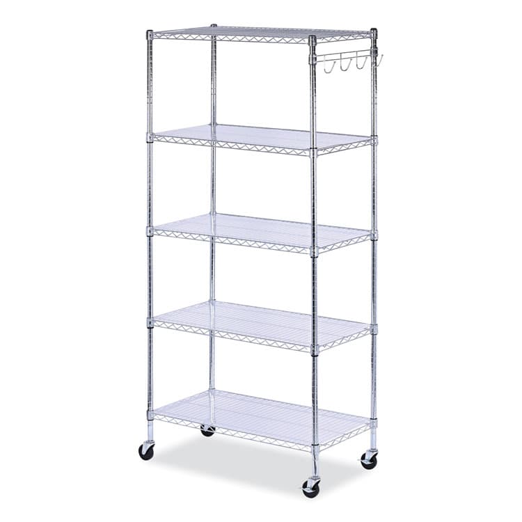 ALERA 5-Shelf Wire Shelving Kit with Casters and Shelf Liners, 36w x 18d x 72h, Silver (ALESW653618SR)