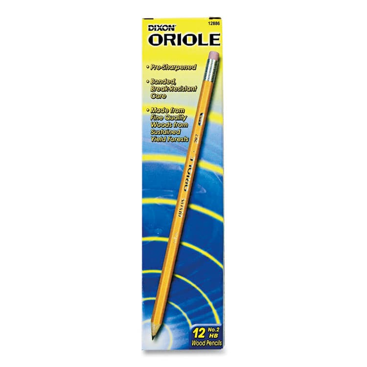 DIXON TICONDEROGA CO. Oriole Presharpened Pencils, HB (#2), Black Lead, Yellow Barrel, Dozen (DIX12886) thumbnail 2