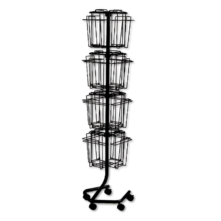 SAFCO PRODUCTS Wire Rotary Display Racks, 16 Compartments, 15w x 15d x 60h, Charcoal (SAF4139CH)