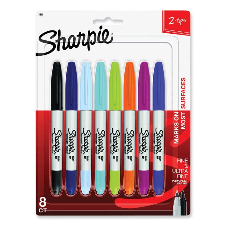 SANFORD Twin-Tip Permanent Marker, Extra-Fine/Fine Bullet Tips, Assorted Colors, 8/Set (SAN33861PP)