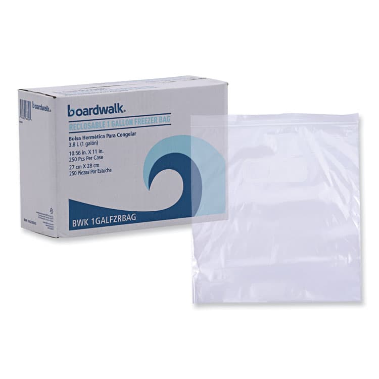 BOARDWALK Reclosable Freezer Storage Bags, 1 gal, 10.5" x 11", Clear, 250/Box (BWK1GALFZRBAG)