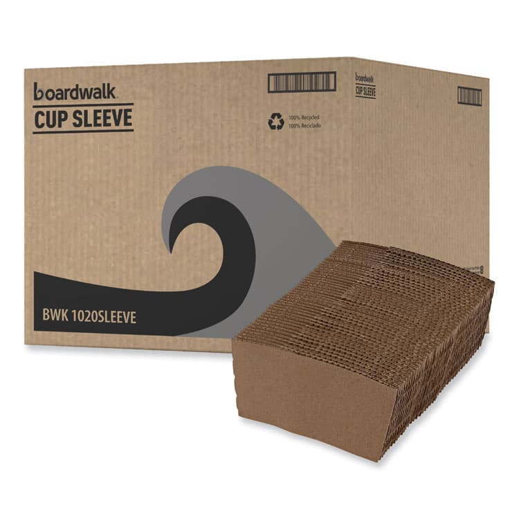 BOARDWALK Cup Sleeves, Fits 10 oz to 20 oz Hot Cups, Kraft, 1,200/Carton (BWK1020SLEEVE)