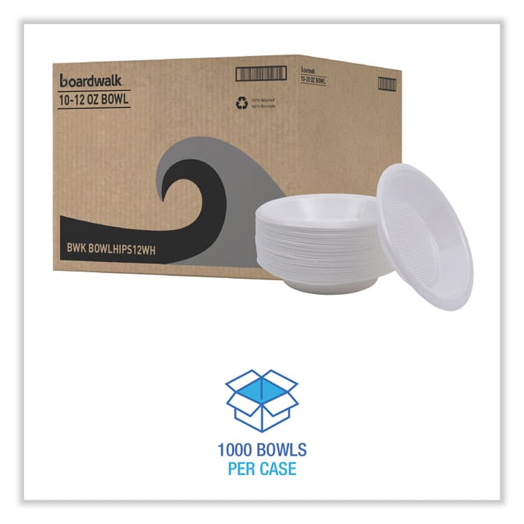 BOARDWALK Hi-Impact Plastic Dinnerware, Bowl, 10 oz to 12 oz, White, 1,000/Carton (BWKBOWLHIPS12WH) thumbnail 3