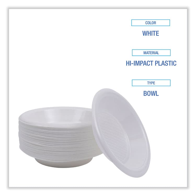 BOARDWALK Hi-Impact Plastic Dinnerware, Bowl, 10 oz to 12 oz, White, 1,000/Carton (BWKBOWLHIPS12WH) thumbnail 4