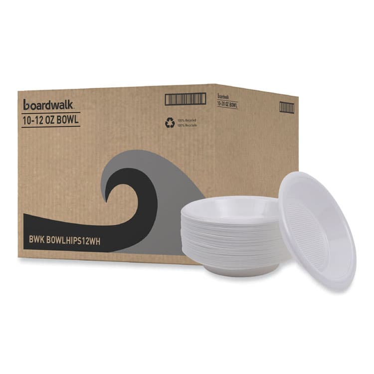 BOARDWALK Hi-Impact Plastic Dinnerware, Bowl, 10 oz to 12 oz, White, 1,000/Carton (BWKBOWLHIPS12WH)