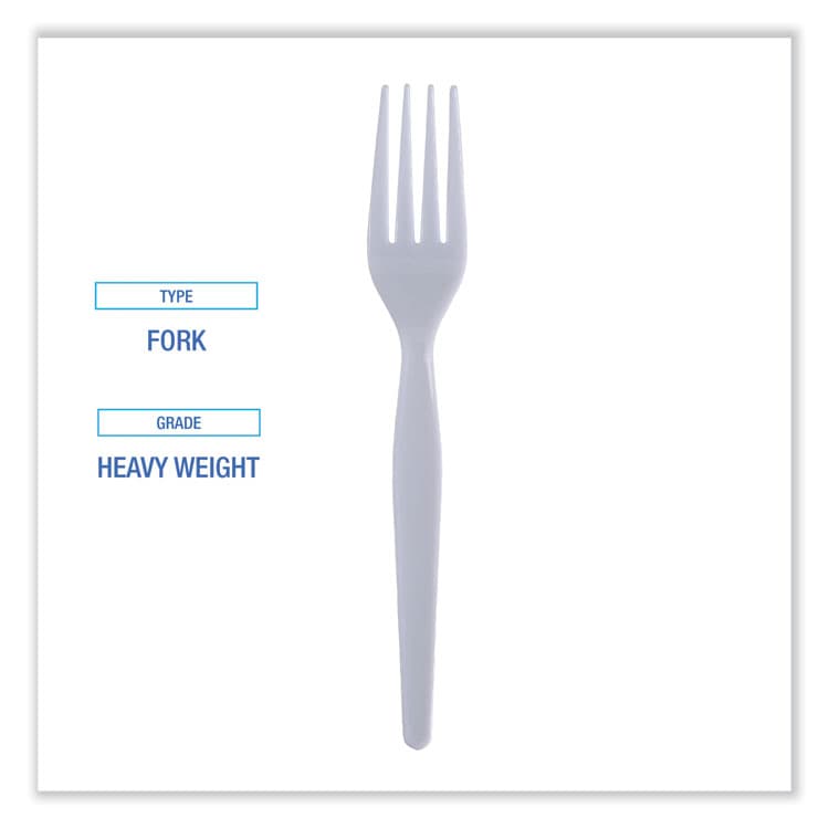 BOARDWALK Heavyweight Polystyrene Cutlery, Fork, Plastic, White, 1,000/Carton (BWKFORKHW) thumbnail 4