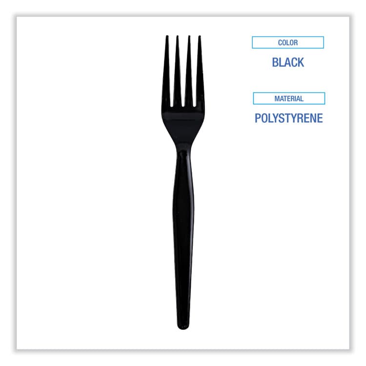 BOARDWALK Heavyweight Wrapped Polystyrene Cutlery, Fork, Plastic, Black, 1,000/Carton (BWKFORKHWPSBIW) thumbnail 3