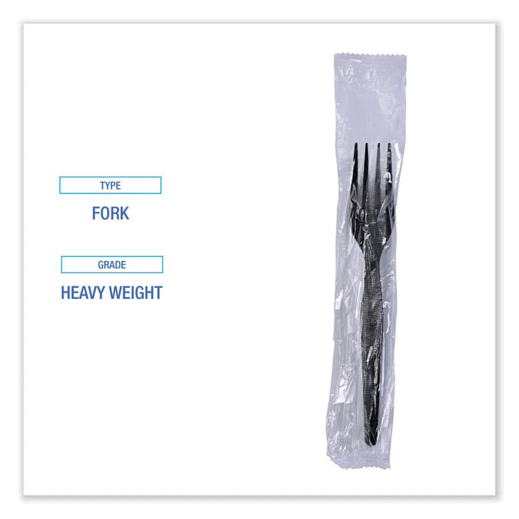 BOARDWALK Heavyweight Wrapped Polystyrene Cutlery, Fork, Plastic, Black, 1,000/Carton (BWKFORKHWPSBIW) thumbnail 4