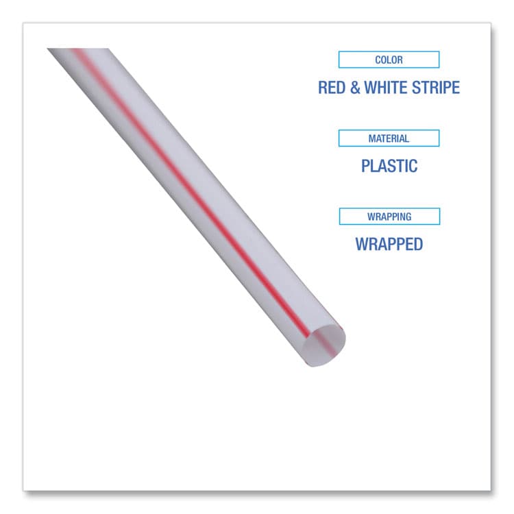 BOARDWALK Wrapped Jumbo Straws, 7.75", Plastic, White/Red Stripe, 400/Pack, 25 Packs/Carton (BWKJSTW775S24) thumbnail 4