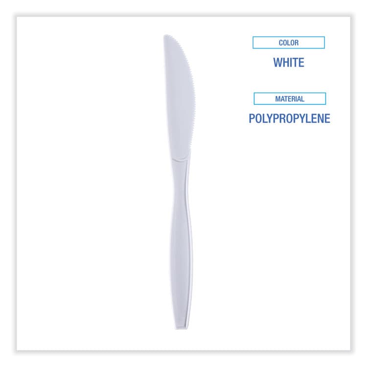 BOARDWALK Heavyweight Wrapped Polypropylene Cutlery, Knife, Plastic, White, 1,000/Carton (BWKKNIHWPPWIW) thumbnail 3
