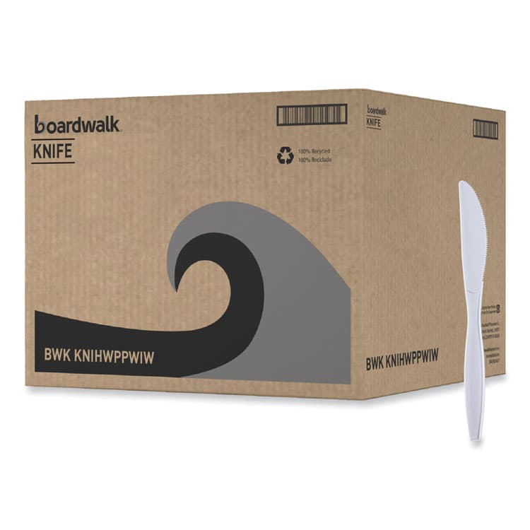 BOARDWALK Heavyweight Wrapped Polypropylene Cutlery, Knife, Plastic, White, 1,000/Carton (BWKKNIHWPPWIW)