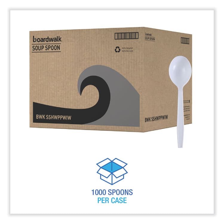 BOARDWALK Heavyweight Wrapped Polypropylene Cutlery, Soup Spoon, Plastic, White, 1,000/Carton (BWKSSHWPPWIW) thumbnail 2