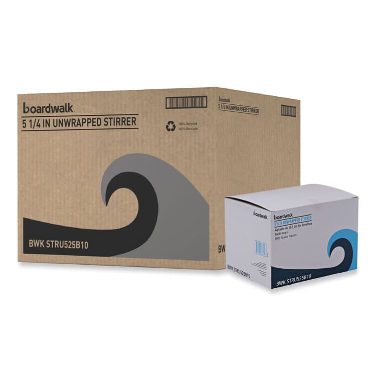 BOARDWALK Single-Tube Stir-Straws, 5.25", Polypropylene, Black, 1,000/Pack, 10 Packs/Carton (BWKSTRU525B10)