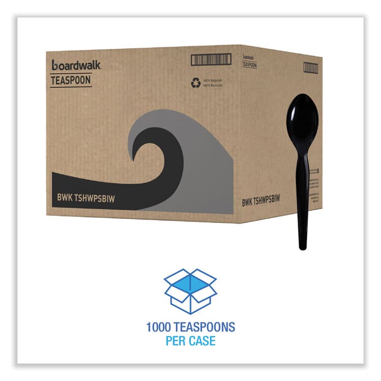 BOARDWALK Heavyweight Wrapped Polystyrene Cutlery, Spoon, Plastic, Black, 1,000/Carton (BWKTSHWPSBIW) thumbnail 2