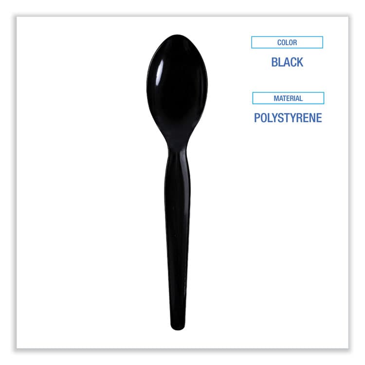 BOARDWALK Heavyweight Wrapped Polystyrene Cutlery, Spoon, Plastic, Black, 1,000/Carton (BWKTSHWPSBIW) thumbnail 3
