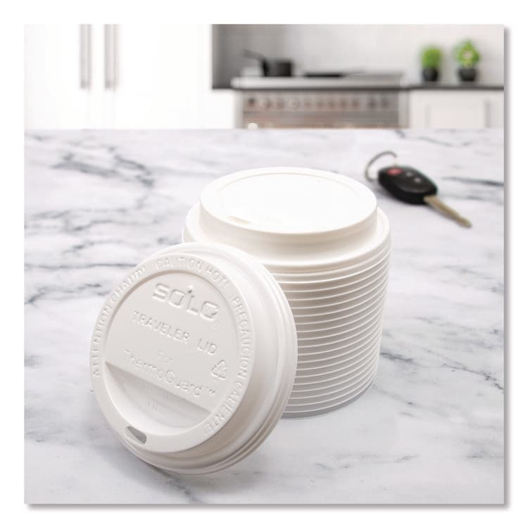 DART Solo Traveler Sip Through Lids for ThermoGuard Hot Cups, Fits 12 oz to 24 oz Hot Cups, Plastic, White, 1,200/Carton (DCCTL1224TG) thumbnail 3