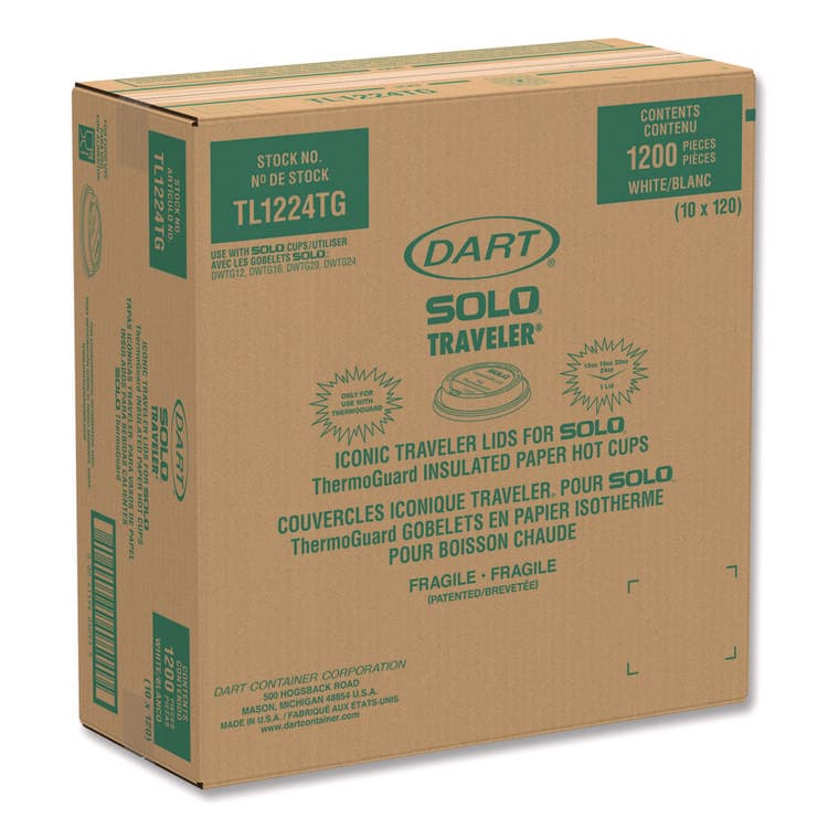 DART Solo Traveler Sip Through Lids for ThermoGuard Hot Cups, Fits 12 oz to 24 oz Hot Cups, Plastic, White, 1,200/Carton (DCCTL1224TG) thumbnail 2