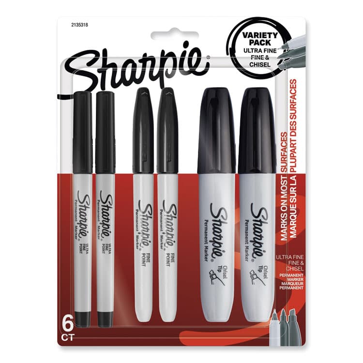 SANFORD Mixed Point Size Permanent Markers, Assorted Tip Sizes/Types, Black, 6/Pack (SAN2135318)