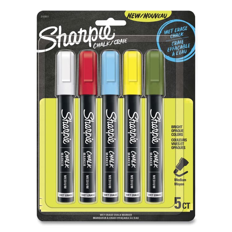 SANFORD Wet-Erase Chalk Marker, Medium Bullet Tip, Assorted Colors, 5/Pack (SAN2103011)