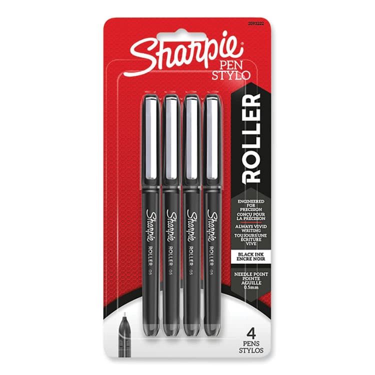 SANFORD Professional Design Rollerball Pen, Stick, Fine 0.5 mm, Black Ink, Black Barrel, 4/Pack (SAN2093222)