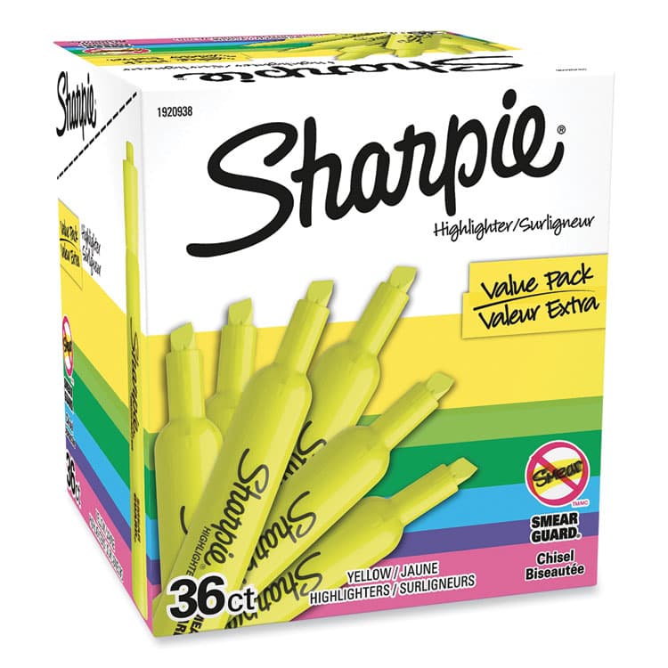 SANFORD Tank Style Highlighter Value Pack, Fluorescent Yellow Ink, Chisel Tip, Yellow Barrel, 36/Box (SAN1920938)