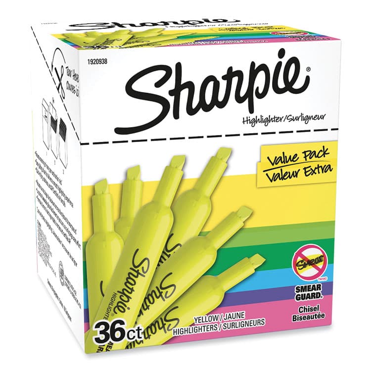 SANFORD Tank Style Highlighter Value Pack, Fluorescent Yellow Ink, Chisel Tip, Yellow Barrel, 36/Box (SAN1920938) thumbnail 4