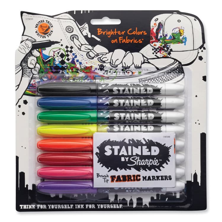 SANFORD Stained Fabric Markers, Medium Brush Tip, Assorted Colors, 8/Pack (SAN1779005)