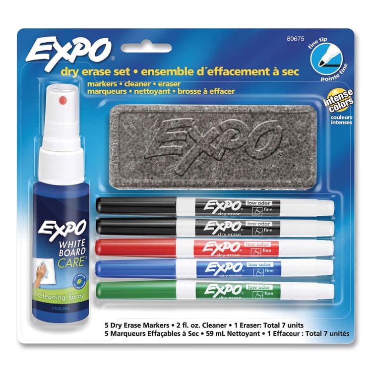 SANFORD Dry Erase Marker, Eraser and Cleaner Kit, Fine Bullet Tip, Assorted Colors, 5/Set (SAN80675A)