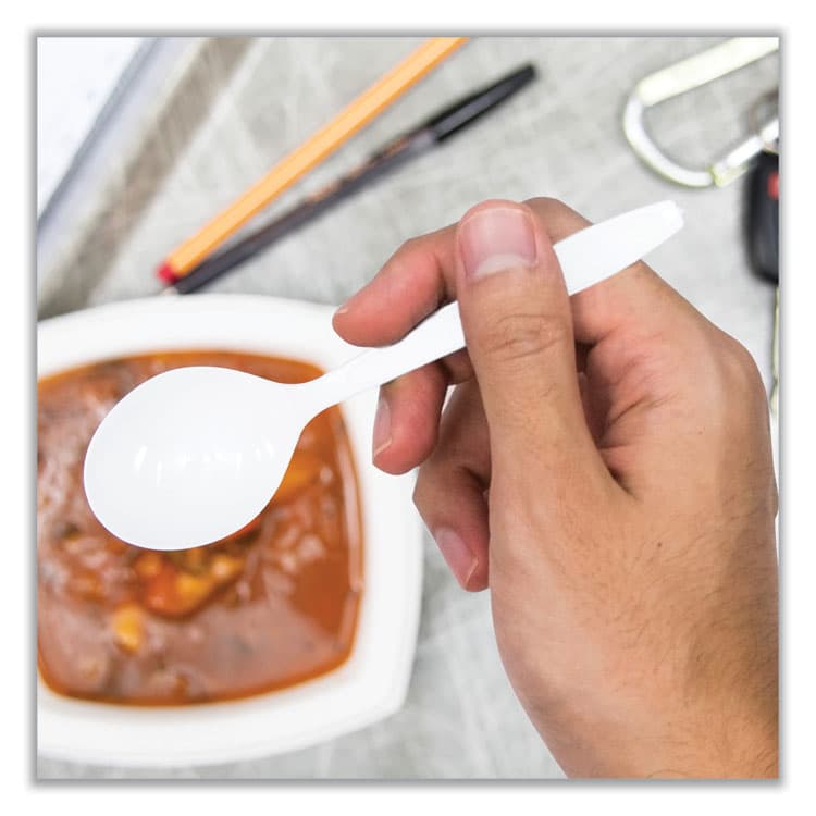DART Reliance Mediumweight Cutlery, Soup Spoon, Plastic, White, 1,000/Carton (SCCRSWS) thumbnail 4