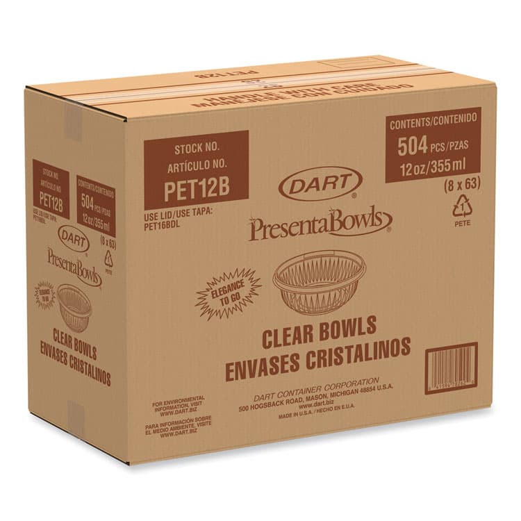 DART PresentaBowls Clear Bowls, 12 oz., Plastic, 63/Bag, 504/Carton (DCCPET12B) thumbnail 2