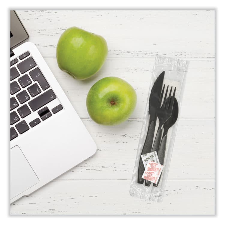 DART Impress Heavyweight Full-Length Polystyrene Cutlery Kit, Fork/Knife/Napkin/Pepper/Salt/Spoon, Plastic, Black, 750/Carton (SCCHSK8Y) thumbnail 4