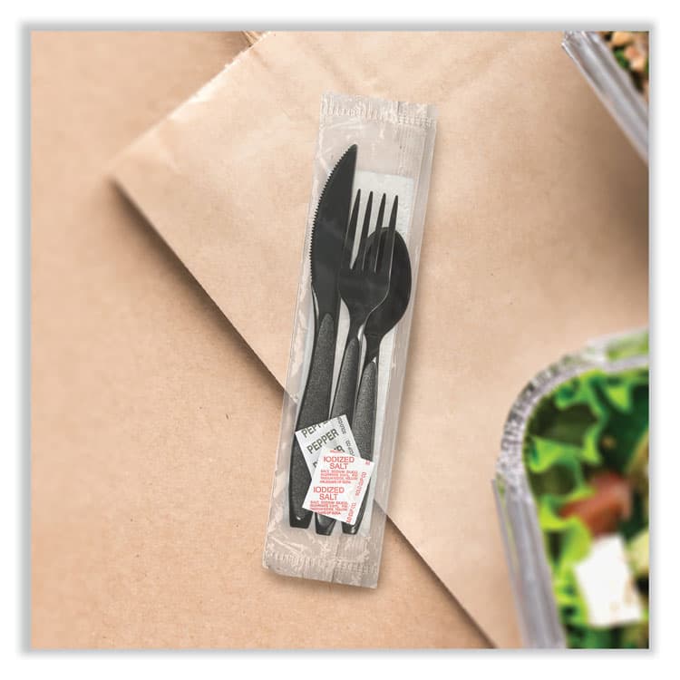 DART Impress Heavyweight Full-Length Polystyrene Cutlery Kit, Fork/Knife/Napkin/Pepper/Salt/Spoon, Plastic, Black, 750/Carton (SCCHSK8Y) thumbnail 3