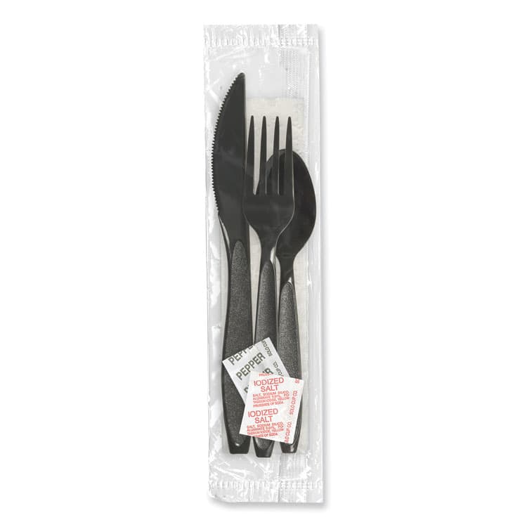 DART Impress Heavyweight Full-Length Polystyrene Cutlery Kit, Fork/Knife/Napkin/Pepper/Salt/Spoon, Plastic, Black, 750/Carton (SCCHSK8Y)