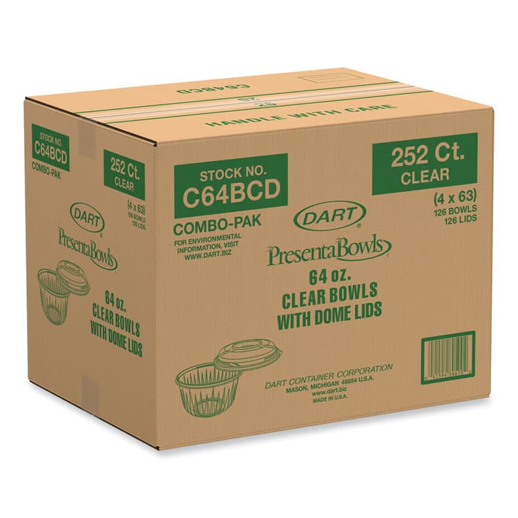 DART PresentaBowls Bowl/Lid Combo-Paks, 64 oz, Clear, Plastic, 126/Carton (DCCC64BCD) thumbnail 2