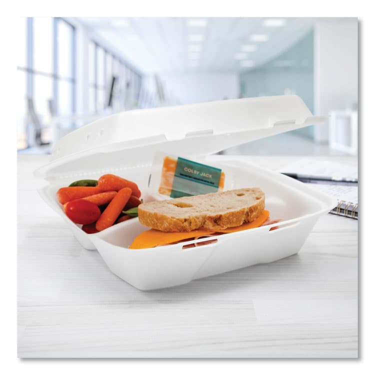 DART Insulated Foam Hinged Lid Containers, 3 Compartments, 9.01 x 9.4 x 3.1, White, 200/Carton (DCC90HTPF3VR) thumbnail 4