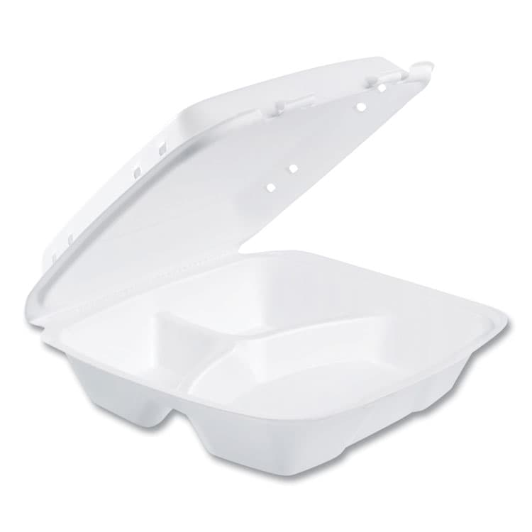 DART Insulated Foam Hinged Lid Containers, 3 Compartments, 9.01 x 9.4 x 3.1, White, 200/Carton (DCC90HTPF3VR)