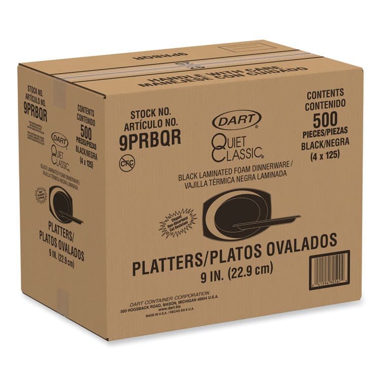 DART Quiet Classic Laminated Foam Dinnerware, Platter, 6.7 x 9.8, Black, 500/Carton (DCC9PRBQR) thumbnail 2