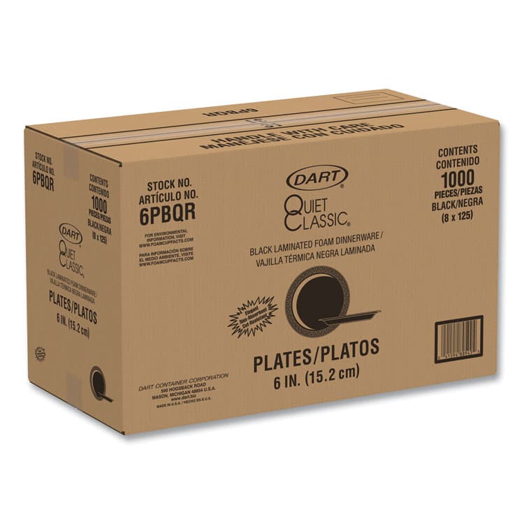 DART Quiet Classic Laminated Foam Dinnerware Plates, 6" dia, Black, 125/Pack, 8 Packs/Carton (DCC6PBQR) thumbnail 2