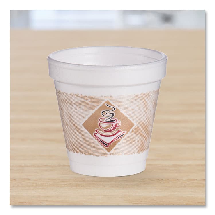 DART ThermoGlaze Insulated Foam Cups Stock Prints, 4 oz, White/Beige/Red, 1,000/Carton (DCC4J4G) thumbnail 3