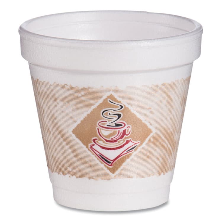 DART ThermoGlaze Insulated Foam Cups Stock Prints, 4 oz, White/Beige/Red, 1,000/Carton (DCC4J4G)